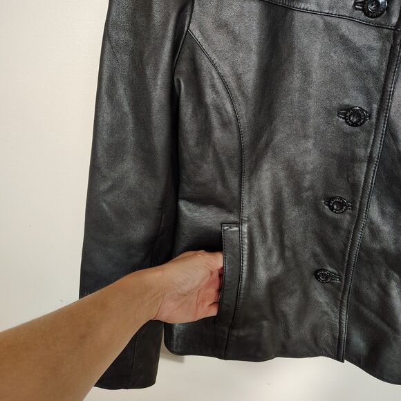 Vtg Maxima Wilson's Womens Black Leather Jacket Medium Button Up Soft 90s Y2K - Picture 2 of 16